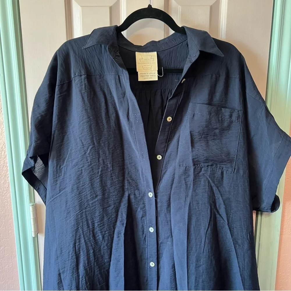 Free People Navy Button Down Dress XS